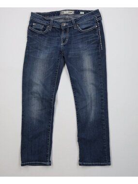 Buckle BKE Womens 28 Faded Thick Stitch Stella Cropped Flared Denim Jeans Blue